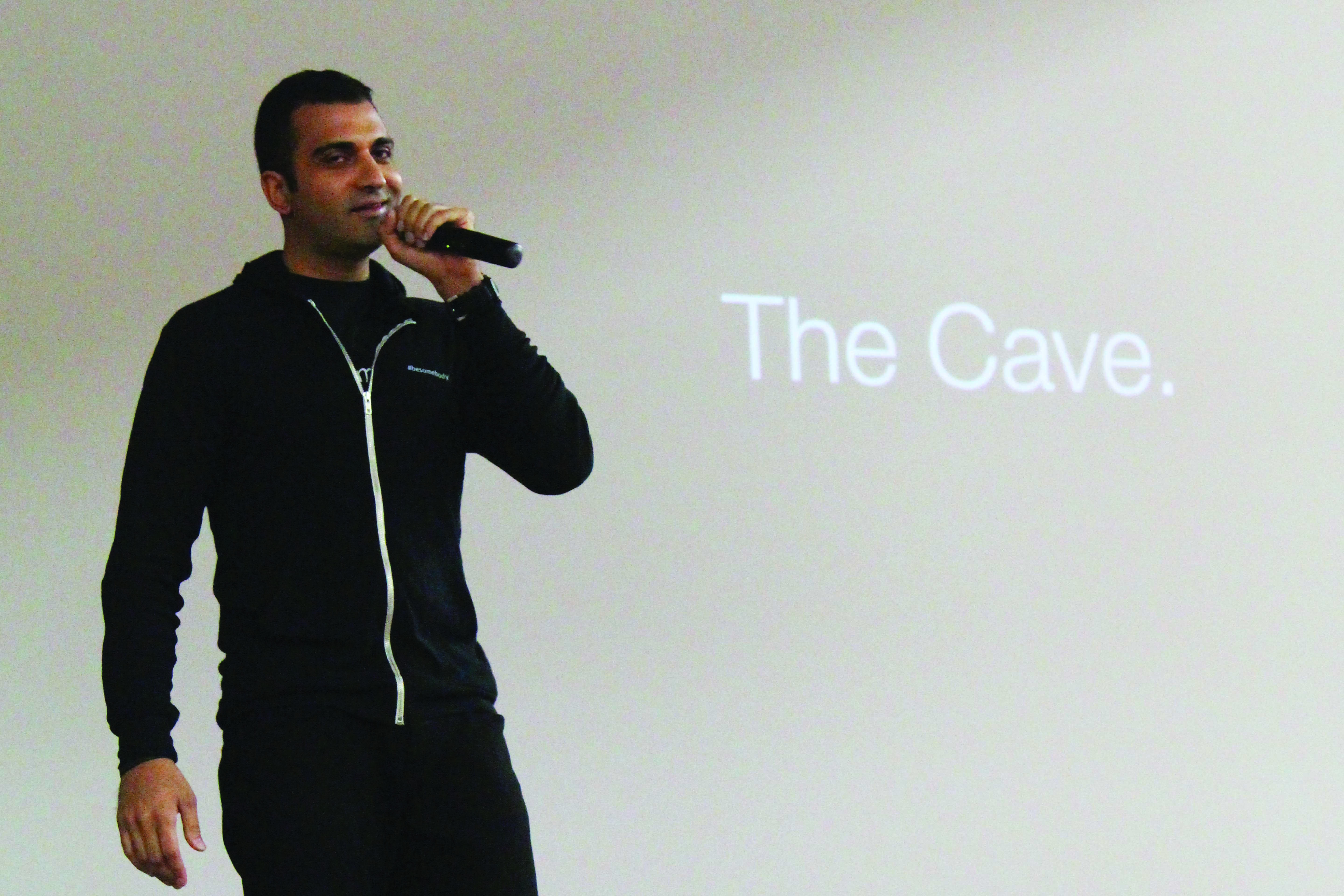 Kash Shaik, CEO of BeSomebody, presents to the student body on the first day back from winter break.