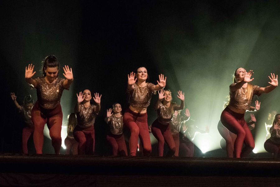 Seniors Caroline Covert, Virginia Simmons, and Anna Riley Crenshaw perform front stage during the last routine of the night entitled “Goodbye.”  

“My favorite part of Spring Show was the excitement from the crowd and even people who weren’t there were excited about it,” Crenshaw said. 