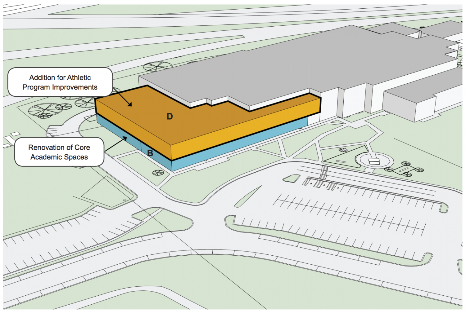 AISD proposed improvements for Austin High include an expanded athletics wing and additional learning spaces.