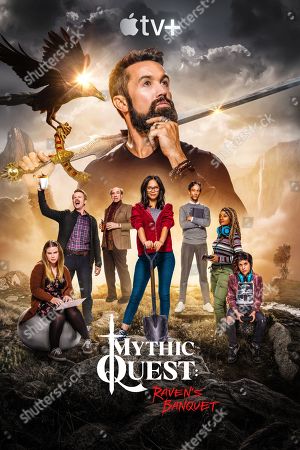 Editorial use only. No book cover usage.
Mandatory Credit: Photo by Apple TV+/Kobal/Shutterstock (10735283b)
Mythic Quest: Ravens Banquet (2020) Poster Art. Rob McElhenney as Ian, Jessie Ennis as Jo, David Hornsby as David, F. Murray Abraham as C.W. Longbottom, Charlotte Nicdao as Poppy, Danny Pudi as Brad, Imani Hakim as Dana and Ashly Burch as Rachel
Mythic Quest: Ravens Banquet TV Show, Season 1 - 2020
The owner of a successful video game design company and his troubled staff struggle to keep their hit game Mythic Quest on top.